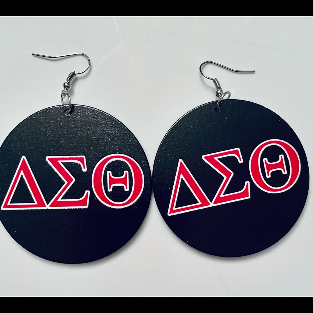 Earrings: Wooden DELTA - Black and Red